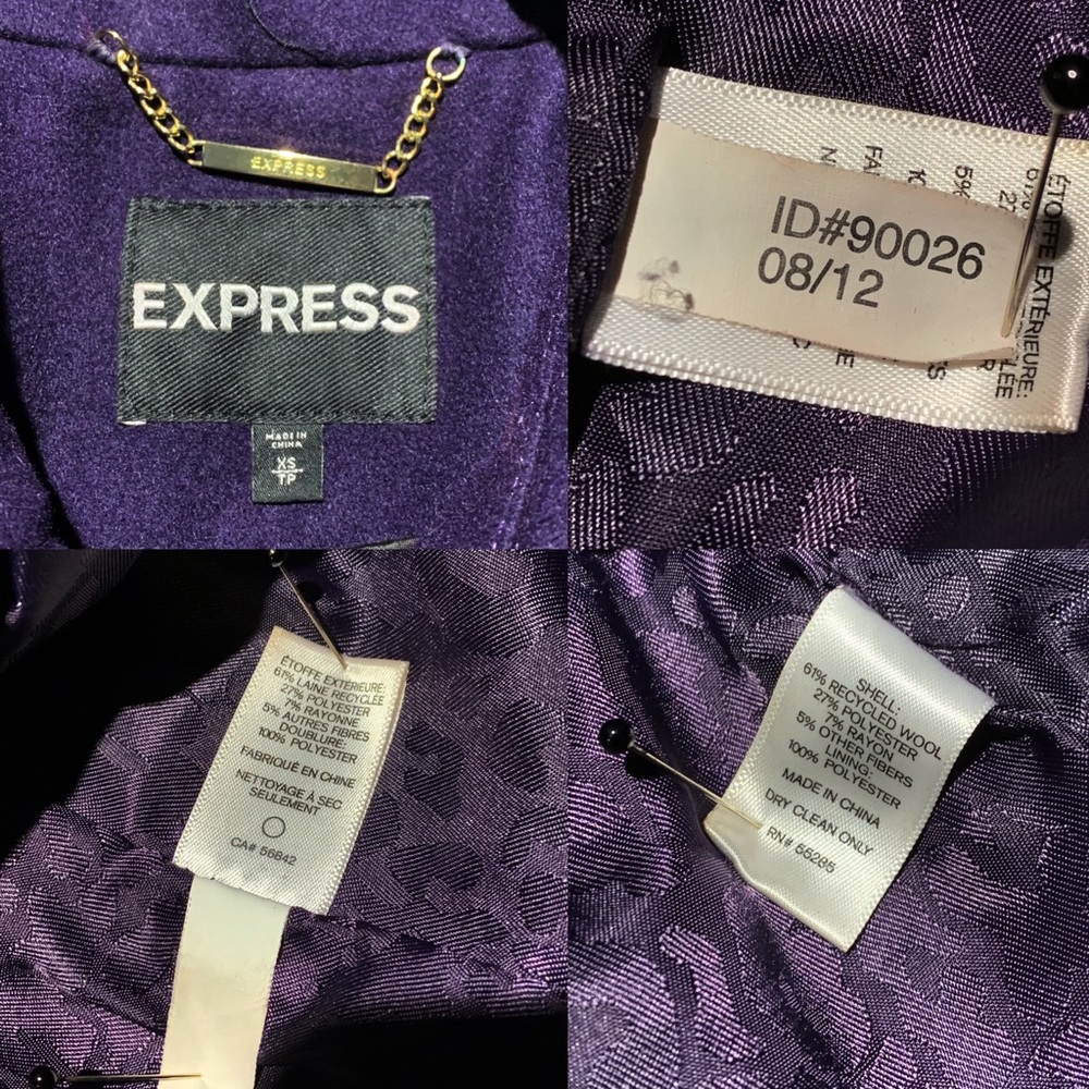 Wool Blend Purple Pea Coat- double breasted - Picture 10 of 14